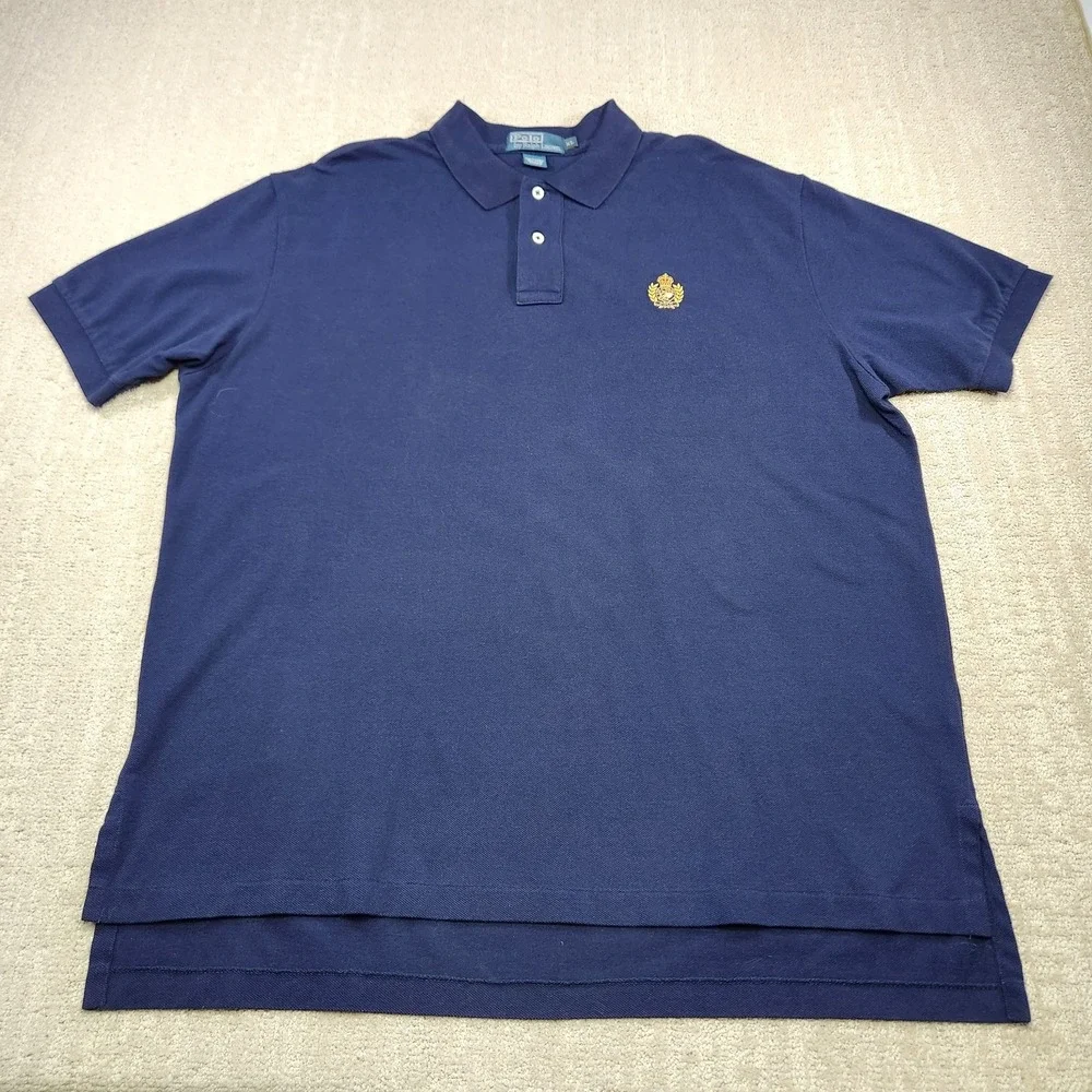 Vintage Polo Ralph Lauren Shirt Men XL Cookie Crest‎ Mesh Polo Crown Blue Cotton